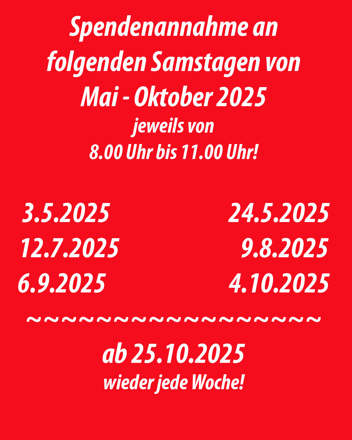 Spendenannahmen von Mai bis Oktober